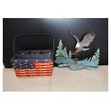 American Flag Basket & Metal Eagle Decor