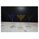 Set of 3 Colored Glass Martini Glasses