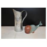 Metal Pitcher & Whale Figure