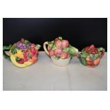 Set of 3 Ceramic Fruit Teapots