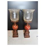 Pair of Metal and Glass Pillar Candle Holders