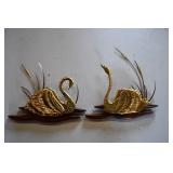 Pair of Wood and Gold Metal Swan Wall Decor