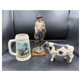 Cow Statue, Cowboy Figure, Stein