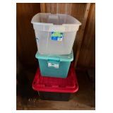 Three Plastic Storage Bins
