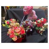 Red Mugs With Artificial Floral Arrangements