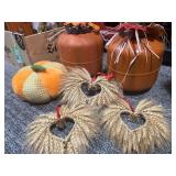 Decorative Fall Pumpkins and Wheat Heart Wreaths L