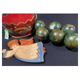 Hand-Painted Metal Container, Vintage Balls, and 1