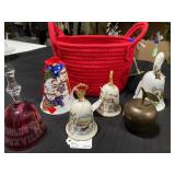 Handheld Bells in Woven Red Basket