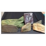 Assorted Military Caps and Pilots Helmet Bag Witho