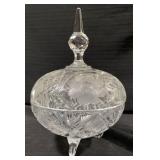 Cut Glass Lidded Bowl on Feet with Floral Design