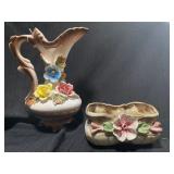 Capodimonte-Style Ceramic Pitcher and Planter Set