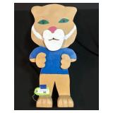 Handcrafted Wooden Cat Figure with Blue Shirt