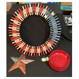 Patriotic-Themed Clothespin Wreath, Star, and Bowl
