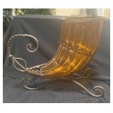 Amber Glass Horn in Metal Frame Centerpiece