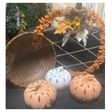 Autumn-Themed Lot With Wreath, Basket, and Ceramic