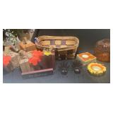 Fall-Themed Decor with Basket and Candleholders