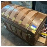 Wood and Metal Steamer Trunk With Lined Interior