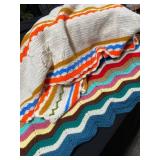 Two Afghan Throws: Multicolored and Cream With Loo