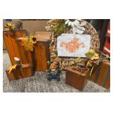 Autumn-Themed Decorative Set with Basket and Woode