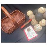 Basket with Baseball Memorabilia and Commemorative