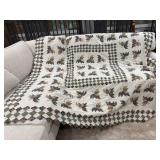 Handmade Appliqued Floral Quilt with Patchwork