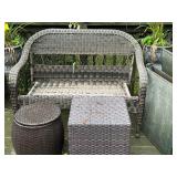 Vinyl Wicker Bench, Two Tables, Lounge Chair