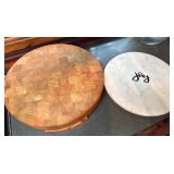 Marble Lazy Susan and Wood Butcher Block