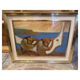 Framed Painting by Miretti, Brass Frame