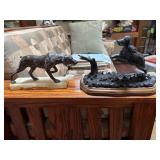 Two Dog Figurines: Cast Bronze and Metal
