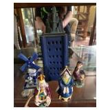 Ceramic Figurines with Blue Building