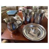 Pewter Drinking Cups, Pitcher, and Serving Items