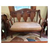 Wooden Settee with Upholstered Seat