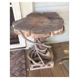 Rustic Wooden Side Table with Vine-Like Design