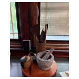Granite Mortar and Pestle With Wooden Utensils