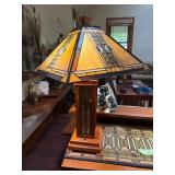 Stained Glass Table Lamp with Geometric Design