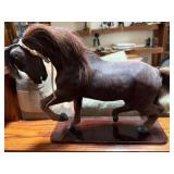 Fur-Covered Prancing Horse Figurine, 13ï¿½ x 11ï¿½