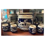 Vintage Wekara German Punch Bowl Set with 8 Steins
