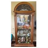 Tall Wooden Lighted Curio Cabinet With Glass Panel
