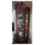 Corner Lighted Curio Cabinet with Ornate Top