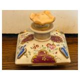 Porcelain Inkwell with Hand-Painted Floral Design