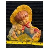 Ceramic Figurine of Boy and Dog with Straw Hat