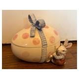 1990 FF Ceramic Egg-Shaped Box With Bunny Accent