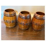 Three Barrel-Shaped Ceramic Mugs