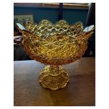 Amber-Colored Glass Pedestal Compote Bowl