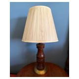 Wood and Brass Table Lamp with Pleated Shade
