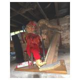 Vintage Christmas Elf Harp Player Automaton