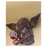 Hand-Painted Carved Wood Boar Mask