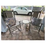 Wicker-Back Rocking Chairs with Side Table