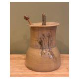 Handmade Ceramic Honey Jar with Lid and Dipper