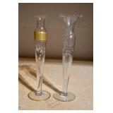 Pair of Etched Glass Bud Vases
